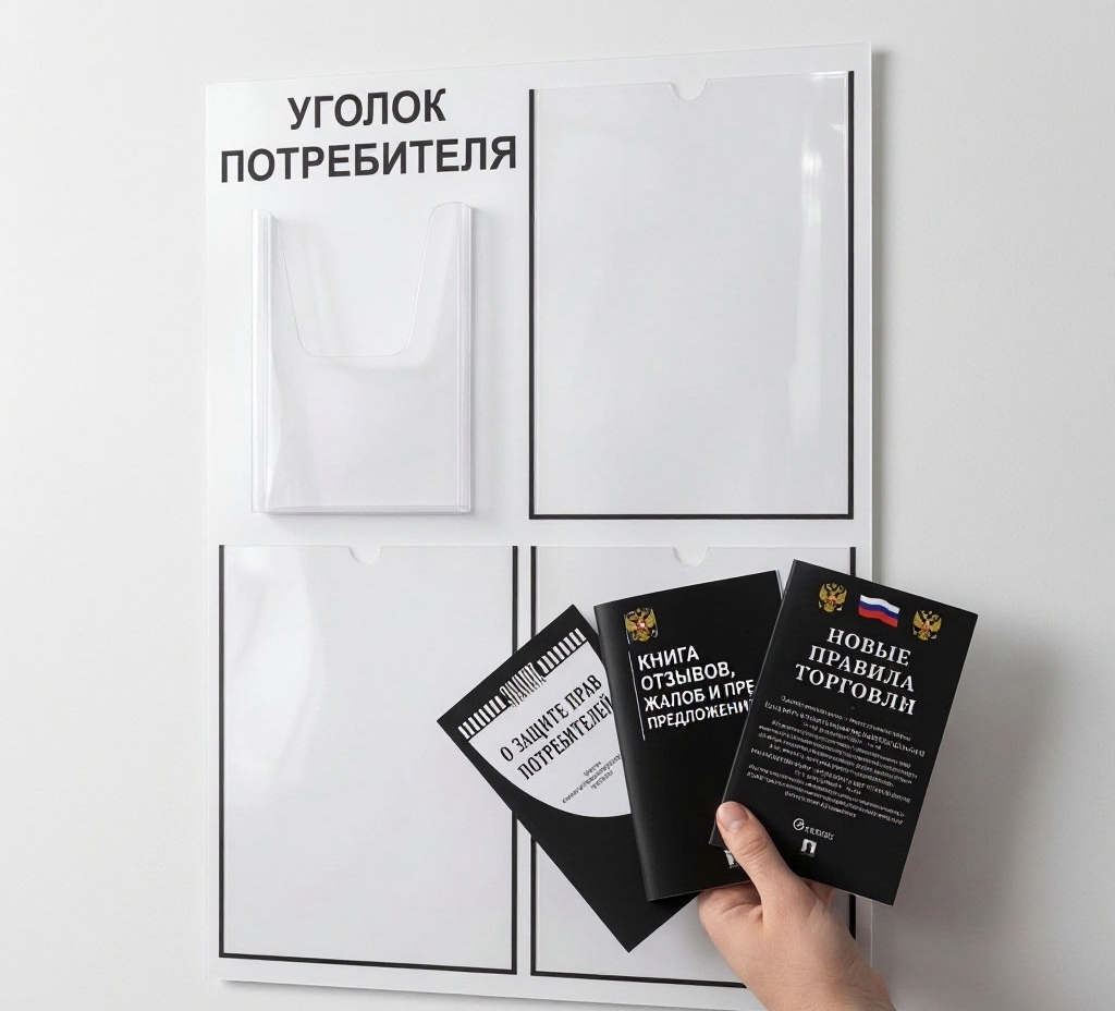 Стенд уголок потребителя с карманами А4